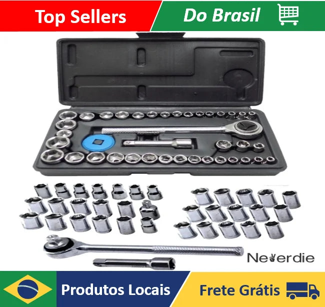 40 Pieces Case-Neverdie Store Reversible Cannon 1/4 Sockets Game Keys Kit