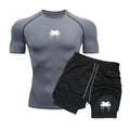 Men Compression Athletic Fitness Wear - Quick-Dry Tight Short-Sleeve Anime Double-Layer Shorts Summer Set Fitness Running Set