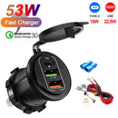 NEW 117W Dual PD Dual QC 3.0 USB Car Charger with Voltmeter Socket Power Outlet Adapter Waterproof for 12V/24V Car Boat Hot Sale
