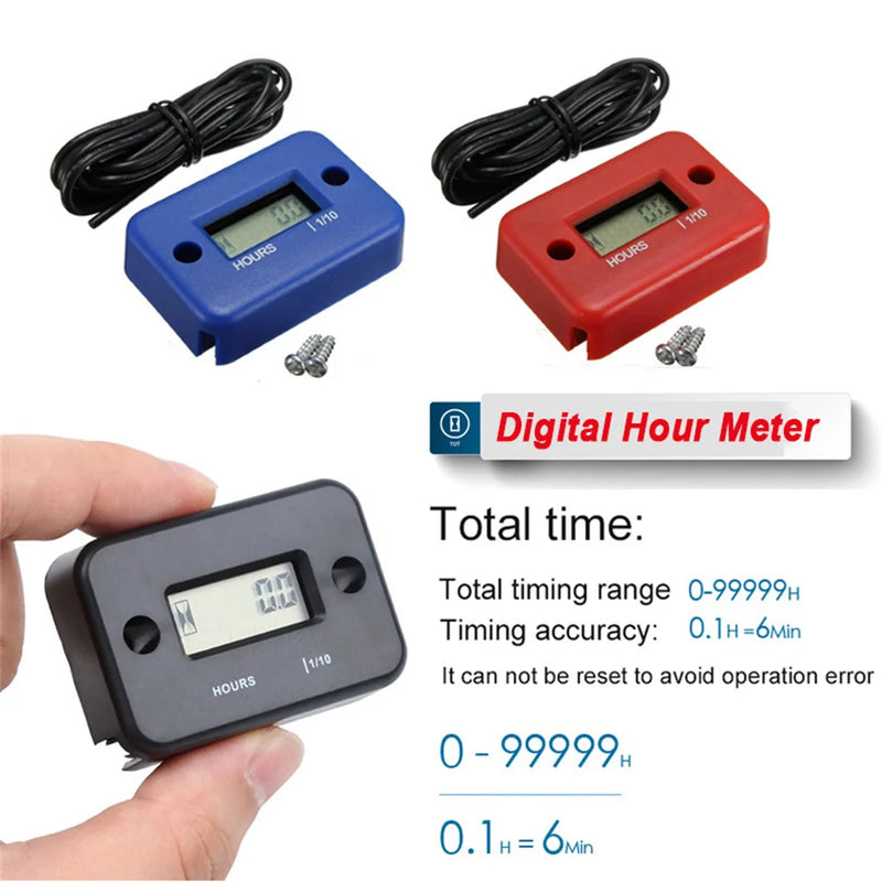 Waterproof LCD Display Digital Hour Meter Inductive timer for Bike Motorcycle ATV Snowmobile Marine Engine Gasoline Engine