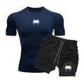 Men Compression Athletic Fitness Wear - Quick-Dry Tight Short-Sleeve Anime Double-Layer Shorts Summer Set Fitness Running Set