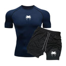 Men Compression Athletic Fitness Wear - Quick-Dry Tight Short-Sleeve Anime Double-Layer Shorts Summer Set Fitness Running Set