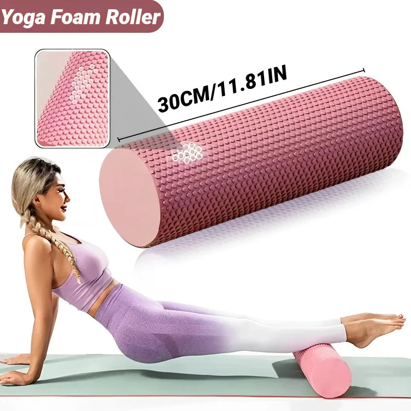 Hexagonal Yoga Roller: Round EVA Foam Cylinder for Pilates & Enhanced Home Workouts (Diameter 9.5cm, Length 29.7cm)