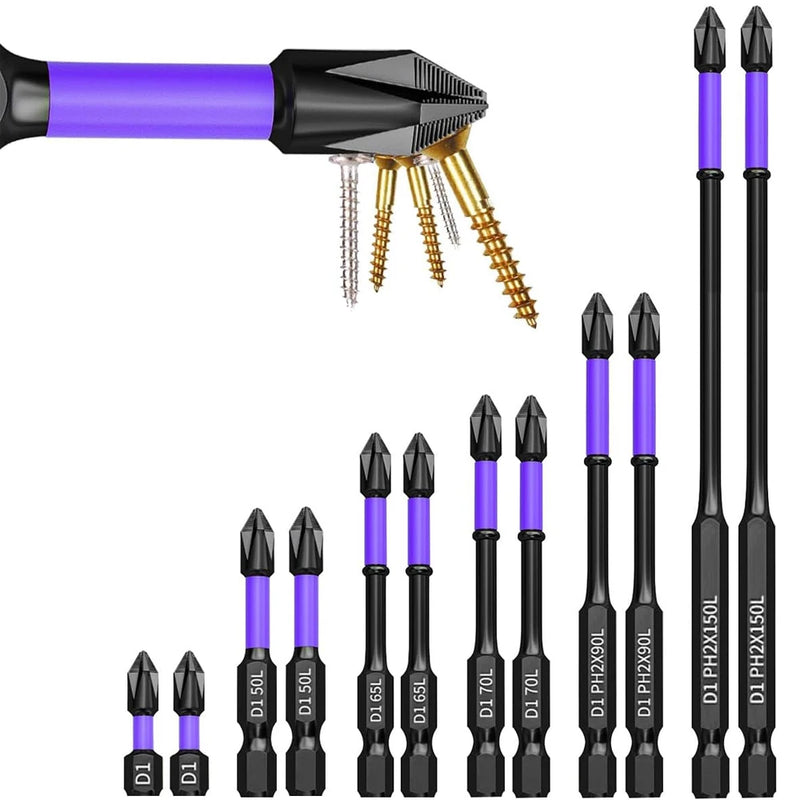 Magnetic Screwdriver Bit Set PH2 Phillips 25-150mm Anti-slip Shockproof Alloy Steel Impact Drill Bits for Outdoor Decoration