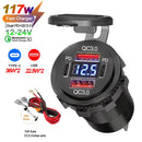 NEW 117W Dual PD Dual QC 3.0 USB Car Charger with Voltmeter Socket Power Outlet Adapter Waterproof for 12V/24V Car Boat Hot Sale