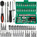 46Pcs Family Tools 1/4 Set Mechanic Tool Kits for Auto Repair Hous with Sockets Metric Hex Bit Socket Set inch Ratchet Wrench