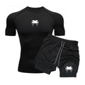 Men Compression Athletic Fitness Wear - Quick-Dry Tight Short-Sleeve Anime Double-Layer Shorts Summer Set Fitness Running Set