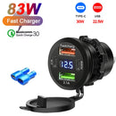 NEW 117W Dual PD Dual QC 3.0 USB Car Charger with Voltmeter Socket Power Outlet Adapter Waterproof for 12V/24V Car Boat Hot Sale