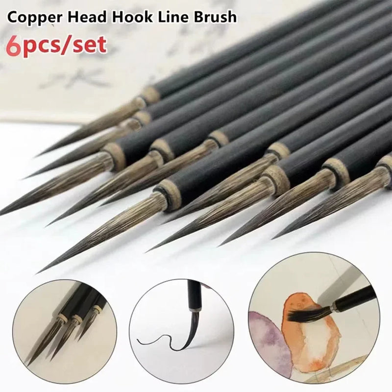 A Set Chinese Calligraphy Brush ceramics Hook Line Fine Paint Brush Pen Weasel Mouse Whisker Stone Badger Hair Paint Brush